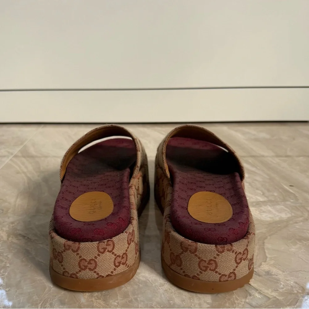 Gucci Angelina GG Canvas Flatform Slide Sandals Size 37 w/ Box - Picture 5 of 16